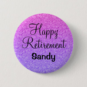 Glam Happy Retirement Ombre Paarse Glitter Sparkle Ronde Button 5,7 Cm