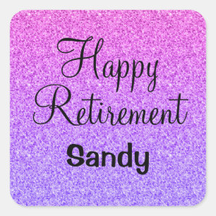 Glam Happy Retirement Ombre Paarse Glitter Sparkle Vierkante Sticker