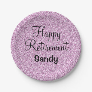 Glam Happy Retirement Paarse Glitter Sparkle Papieren Bordje