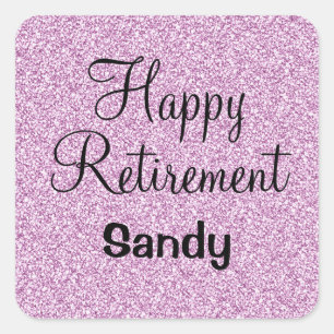 Glam Happy Retirement Paarse Glitter Sparkle Vierkante Sticker