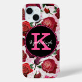 Glam Heet Roze Rozen Marmeren Diamant Monogram Naa Case-Mate iPhone Case (Achterkant)