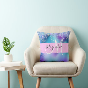 Glam Holografische Zeemeermin Glitter Sparkle Mono Kussen