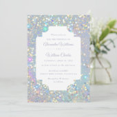 Glam Holographic Glitter Modern Wedding Kaart (Staand voorkant)