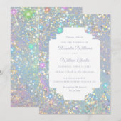 Glam Holographic Glitter Modern Wedding Kaart (Voorkant / Achterkant)