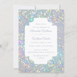 Glam Holographic Glitter Modern Wedding Kaart