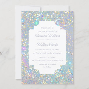Glam Holographic Glitter Modern Wedding Kaart