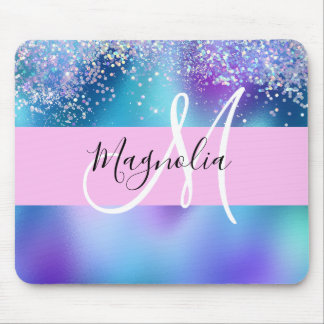 Glam Holographic Mermaid Glitter Sparkle Monogram Muismat