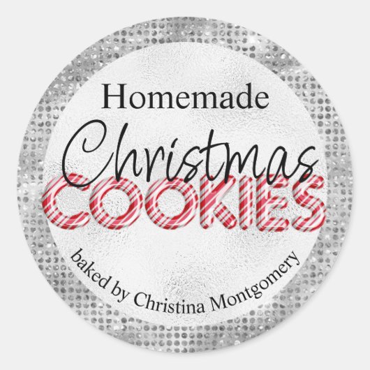 Glam Homemade kerstkoekjes Silver Diamonds Ronde Sticker (Voorkant)