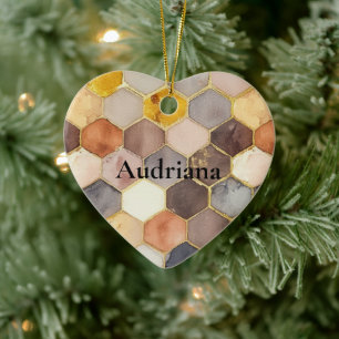 Glam Honey Comb Blush Champagne Abstract Keramisch Ornament