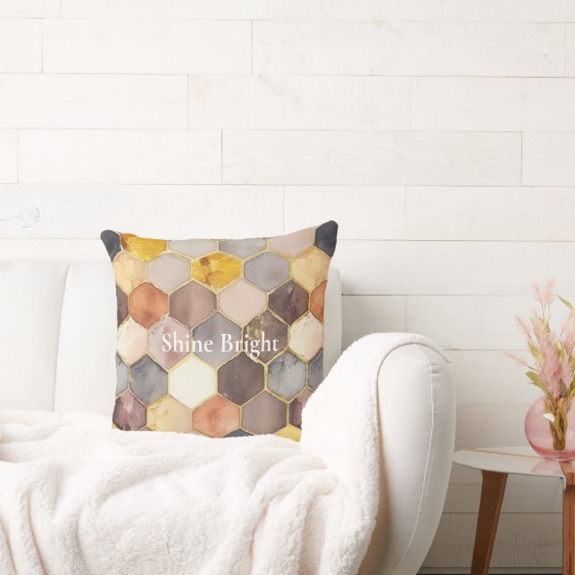 Glam Honey Comb Blush Champagne Abstract Kussen (Bank)