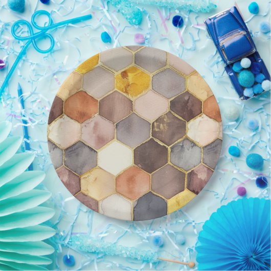 Glam Honey Comb Blush Champagne Abstract Papieren Bordje (Feest)