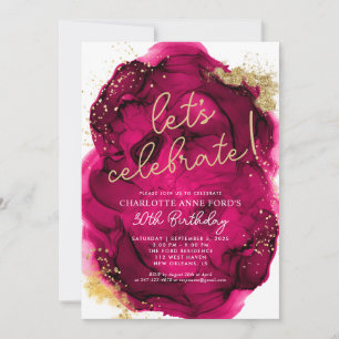Glam Hot Pink Gold Glitter Alcohol Inkt Birthday Kaart
