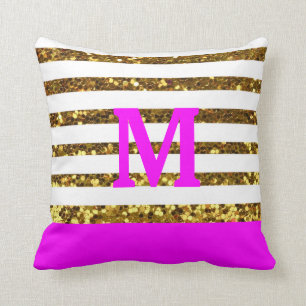 Glam/Hot Pink Gold Sequins Stripes/Persoonlijk Kussen