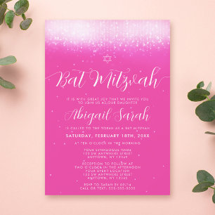 Glam Hot Roze Bat Mitzvah Kaart