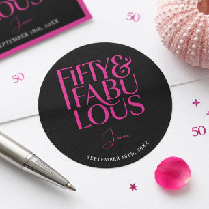 Glam Hot Roze Zwart Chic 50 & Fabulous Verjaardag  Ronde Sticker