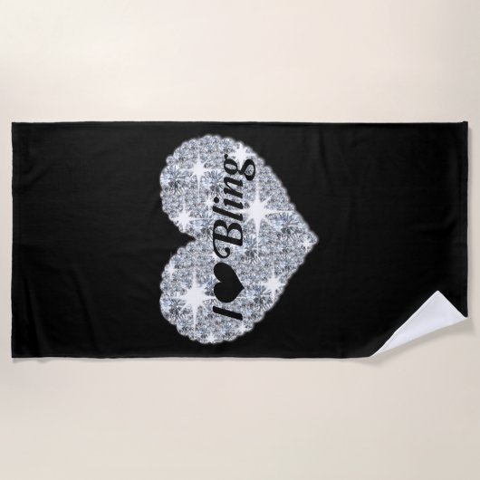 Glam Ik hou van Bling Silver diamantglitter hart Strandlaken (Voorkant)
