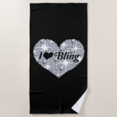 Glam Ik hou van Bling Silver diamantglitter hart Strandlaken (Voorkant)