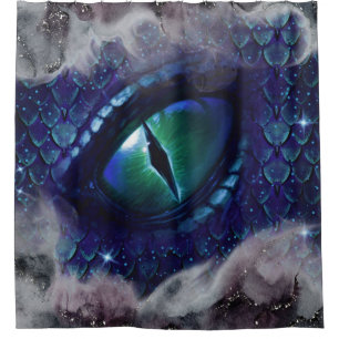 Glam Ink Gothic Blue Medieval Dragon Douchegordijn