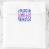 Glam Iridescent Blue Mermaid Scales Name Monogram Vierkante Sticker (Tas)