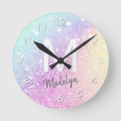 Glam Iridescent Glitter Persoonlijk Kleurig Ronde Klok (Voorkant)