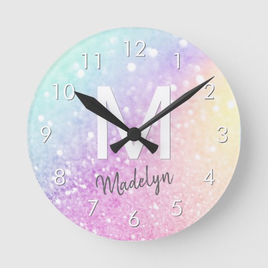 Glam Iridescent Glitter Persoonlijk Kleurig Ronde Klok (Voorkant)