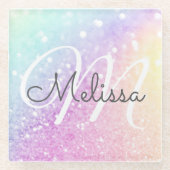 Glam Iridescent Glitter Persoonlijk Kleurrijk Glazen Onderzetter (Voorkant)