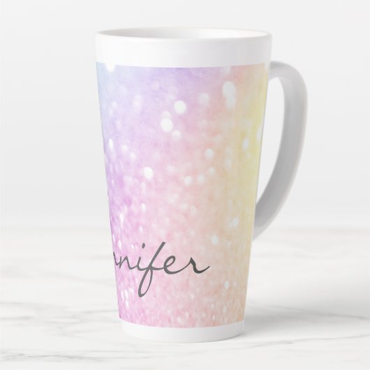 Glam Iridescent Glitter Persoonlijk Kleurrijk Latte Mok (Rechterhoek)