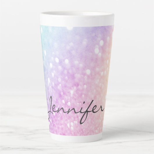 Glam Iridescent Glitter Persoonlijk Kleurrijk Latte Mok (Voorkant)