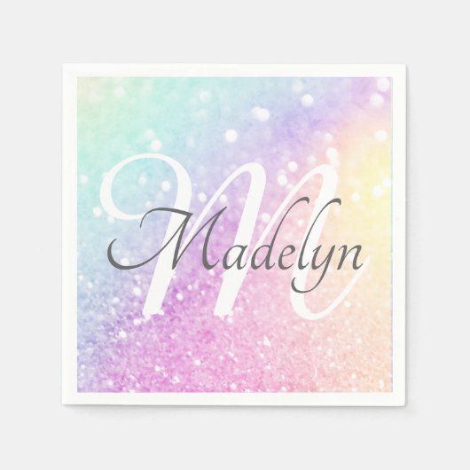 Glam Iridescent Glitter Persoonlijk Kleurrijk Servet (Voorkant)