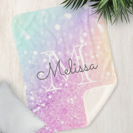 Glam Iridescent Glitter Persoonlijk Kleurrijk Sherpa Deken