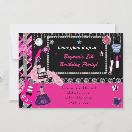 Glam it up Rock Star Makeover Girls Invitation (Devant)