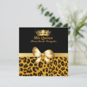 Glam Jaguar Print & Crown Quinceañera Uitnodiging (Staand voorkant)