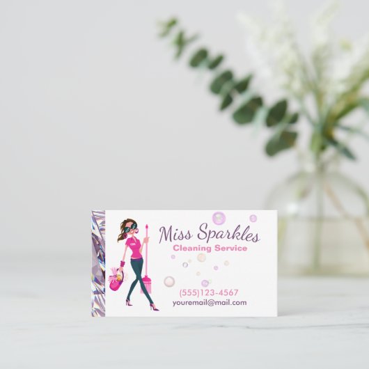 Glam Jewel Cartoon Maid House Cleaning Services Visitekaartje (Staand voorkant)
