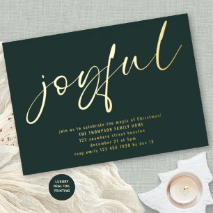 Glam Joyful Script Christmas Party Groen Echt Folie Uitnodiging
