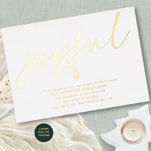 Glam Joyvol Script Kerstfeest Wit Echt Folie Uitnodiging