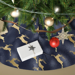Glam Kerst Reindeer Navy Blauwe Gouden Nep Folie Kerstboom Rok