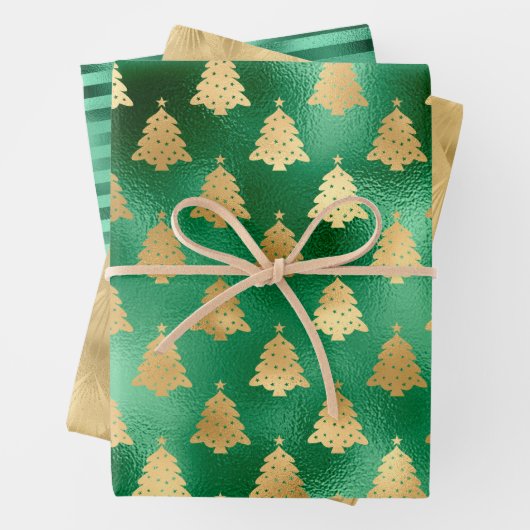Glam kerstboom Patroon Groene goudolie Inpakpapier Vel (In situ)