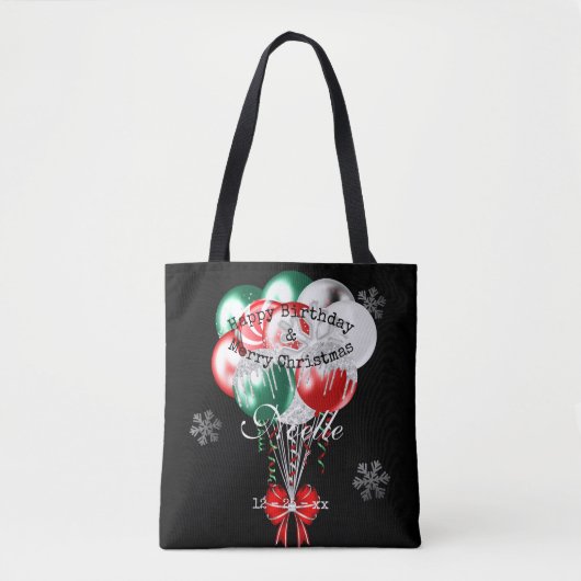 Glam Kerstmis Birthday Balloons en Snowflakes Draagtas (Voorkant)