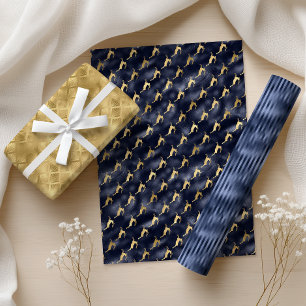 Glam Kerstmis Navy Blauwe Gouden Herten Waaiers St Inpakpapier Vel