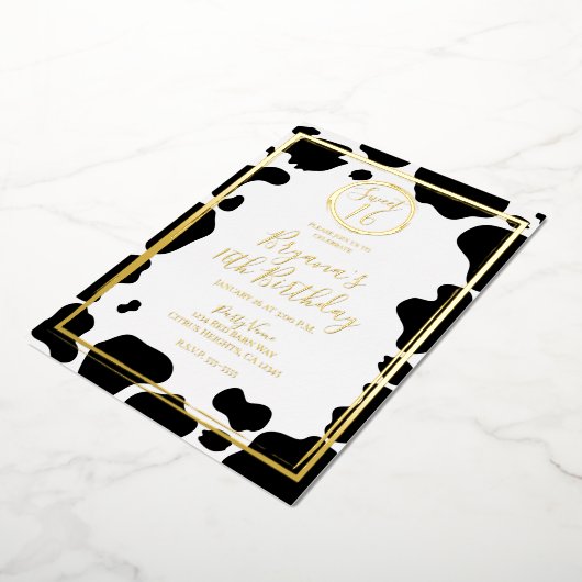 Glam Koe Afdrukken Moderne rand Bindende foto Gold Folie Uitnodiging (Gedraaid)