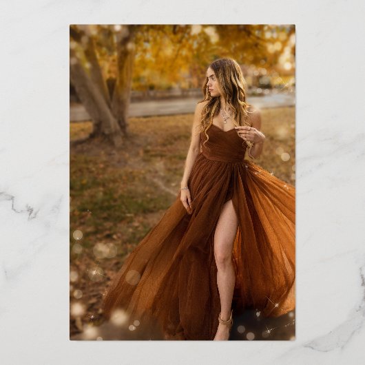 Glam Koe Afdrukken Moderne rand Bindende foto Gold Folie Uitnodiging (Achterkant)