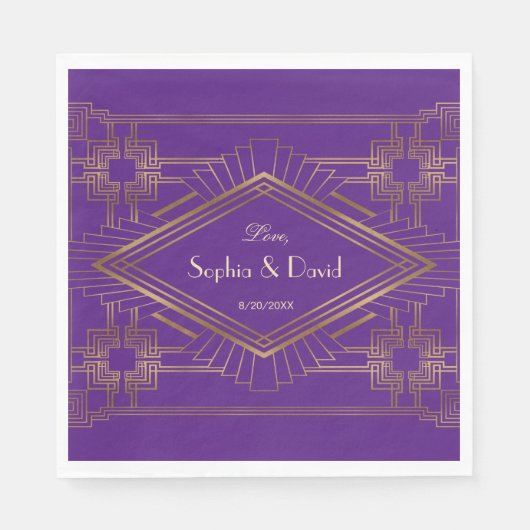Glam Koninklijk Paars Goud Gatsby Bruiloft Servet (Voorkant)