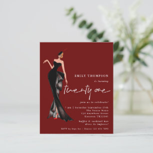 Glam Lady Trendy Script 21st Burgundy Party Invite
