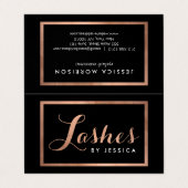 Glam Lashes Script Tekst Roos Goud/Zwart Nazorg Visitekaartjes (Buitenkant ongevouwen)