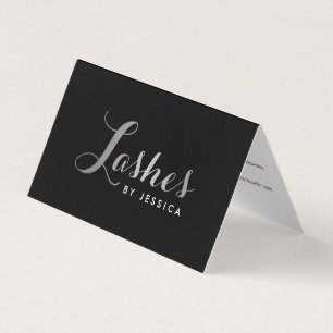 Glam Lashes Script Tekst Zilver/Zwart Nazorg Visitekaartjes