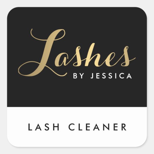 Glam Lashes Script Text Gold/Black Lash Cleaner Vierkante Sticker (Voorkant)