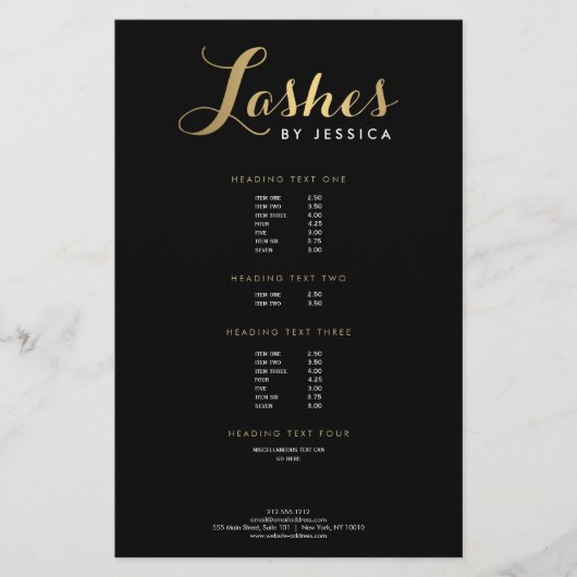 Glam Lashes Script Text Goud/Zwarte Flyer (Voorkant)