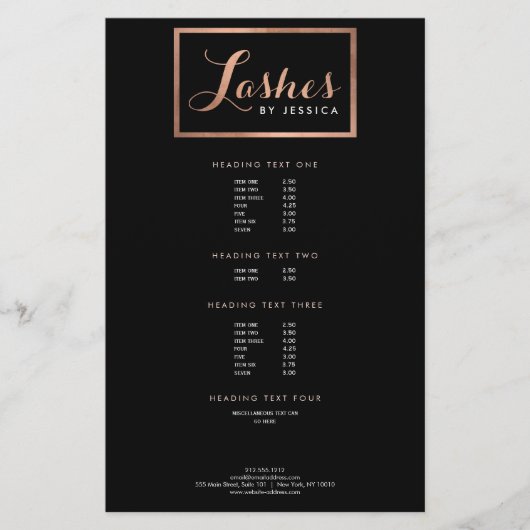 Glam Lashes Script Text Roos Gold/Black Flyer (Voorkant)