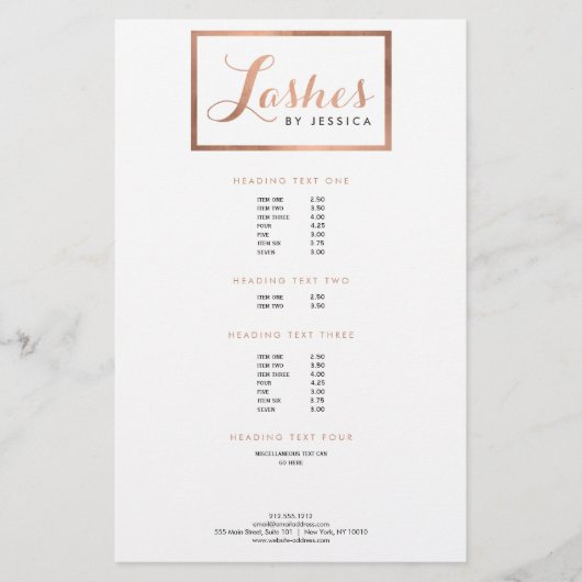 Glam Lashes Script Text Roos Gold Framed Flyer (Voorkant)