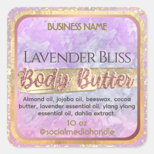 Glam Lavendel Paarse Marmeren Roos Gouden Body But Vierkante Sticker